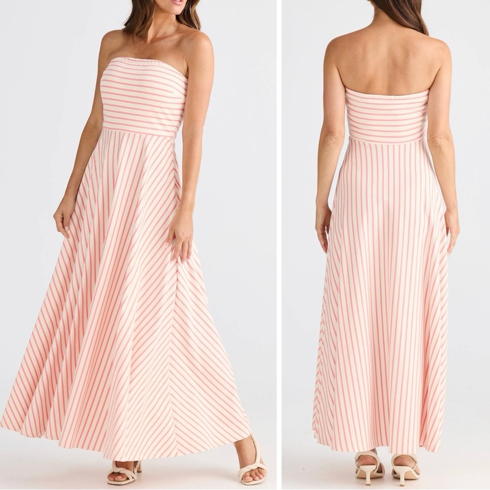 Brave + True Rave Strapless Pink and White Maxi Dress Medium NWT